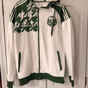 Adidas White and Green Graphic Hoodie
